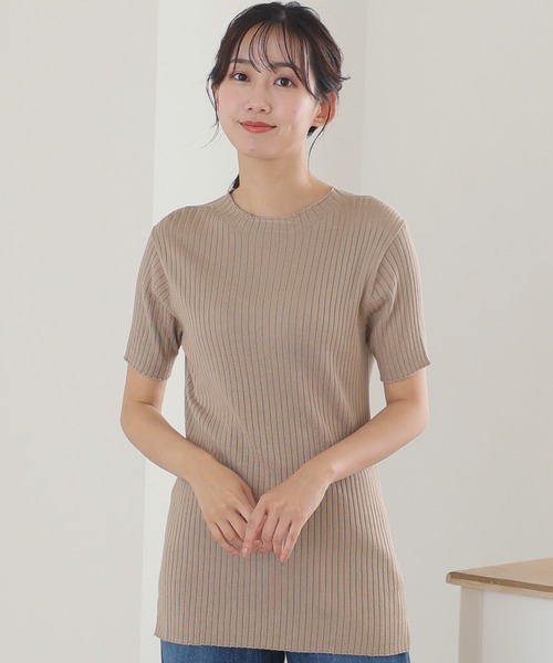 ElegChic(エレグシック)の「プチハイネックハーフスリーブサマーニット(ニット/セーター・レディース・ブラック/グレイッシュベージュ/オフホワイト/ブルー・XL/4L/M)」の4枚目の写真
