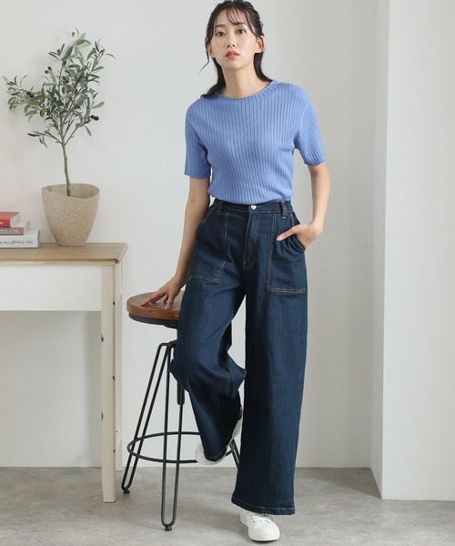 ElegChic(エレグシック)の「プチハイネックハーフスリーブサマーニット(ニット/セーター・レディース・ブラック/グレイッシュベージュ/オフホワイト/ブルー・XL/4L/M)」の1枚目の写真