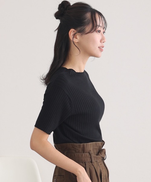 ElegChic(エレグシック)の「プチハイネックハーフスリーブサマーニット(ニット/セーター・レディース・ブラック/グレイッシュベージュ/オフホワイト/ブルー・XL/4L/M)」の6枚目の写真