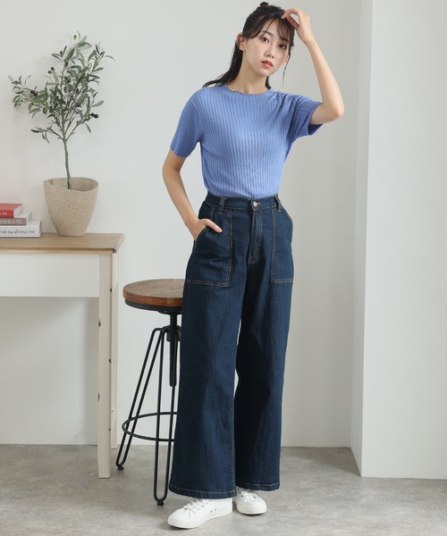 ElegChic(エレグシック)の「プチハイネックハーフスリーブサマーニット(ニット/セーター・レディース・ブラック/グレイッシュベージュ/オフホワイト/ブルー・XL/4L/M)」の12枚目の写真