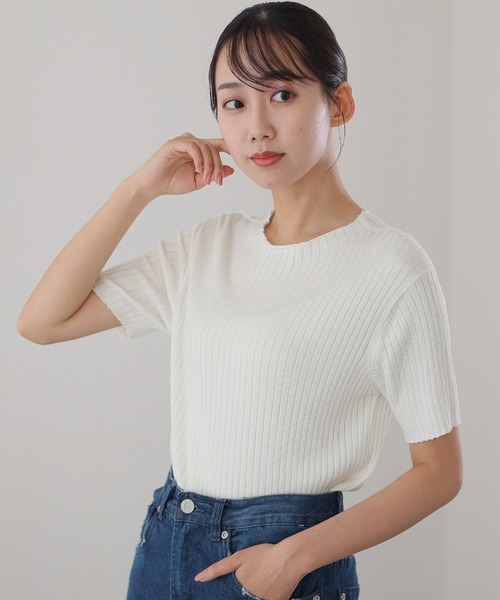 ElegChic(エレグシック)の「プチハイネックハーフスリーブサマーニット(ニット/セーター・レディース・ブラック/グレイッシュベージュ/オフホワイト/ブルー・XL/4L/M)」の13枚目の写真