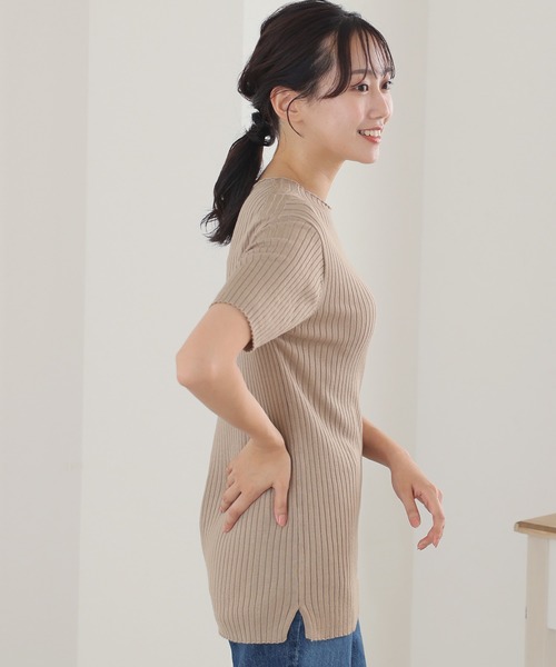 ElegChic(エレグシック)の「プチハイネックハーフスリーブサマーニット(ニット/セーター・レディース・ブラック/グレイッシュベージュ/オフホワイト/ブルー・XL/4L/M)」の18枚目の写真