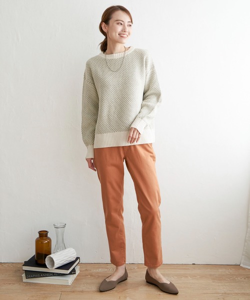 ikka（イッカ）の「【親子コーデ】バーズアイ柄ニットプルオーバー（ニット/セーター・レディース・オリーブ/スカイブルー/ブラック・S/L/M）」の14枚目の写真