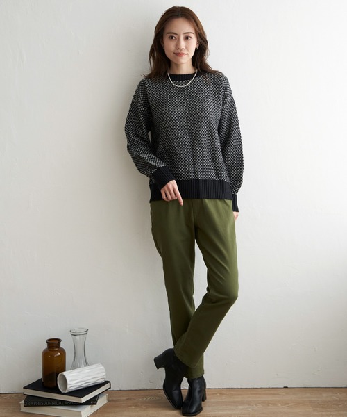 ikka（イッカ）の「【親子コーデ】バーズアイ柄ニットプルオーバー（ニット/セーター・レディース・オリーブ/スカイブルー/ブラック・S/L/M）」の6枚目の写真