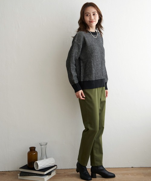 ikka（イッカ）の「【親子コーデ】バーズアイ柄ニットプルオーバー（ニット/セーター・レディース・オリーブ/スカイブルー/ブラック・S/L/M）」の12枚目の写真