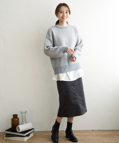 ikka（イッカ）の「【親子コーデ】バーズアイ柄ニットプルオーバー（ニット/セーター・レディース・オリーブ/スカイブルー/ブラック・S/L/M）」の16枚目の写真