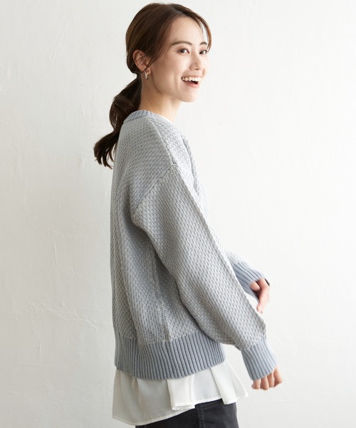 ikka（イッカ）の「【親子コーデ】バーズアイ柄ニットプルオーバー（ニット/セーター・レディース・オリーブ/スカイブルー/ブラック・S/L/M）」の7枚目の写真