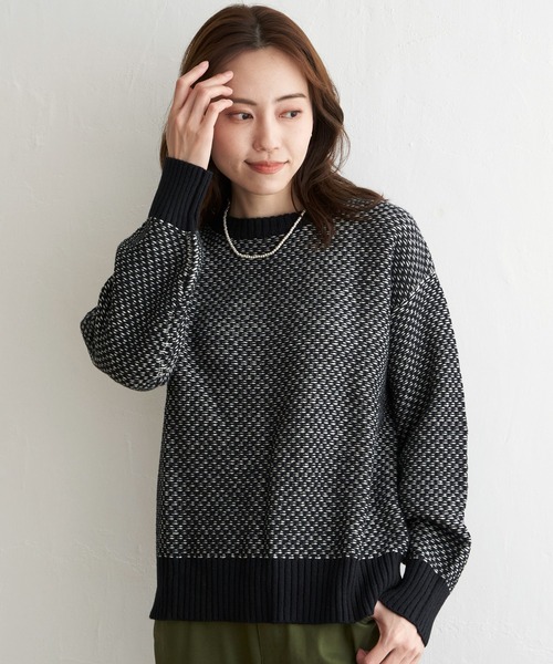ikka（イッカ）の「【親子コーデ】バーズアイ柄ニットプルオーバー（ニット/セーター・レディース・オリーブ/スカイブルー/ブラック・S/L/M）」の17枚目の写真
