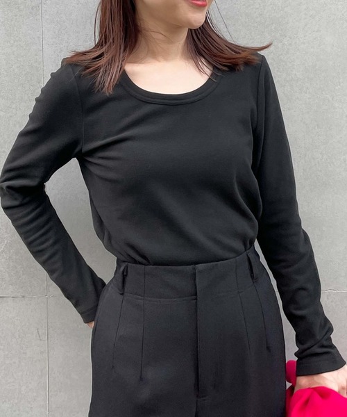 PICCIN（ピッチン）の「起毛UネックロンT（Tシャツ/カットソー・レディース・チャコールグレー/アイボリー/ブラック・M）」の3枚目の写真