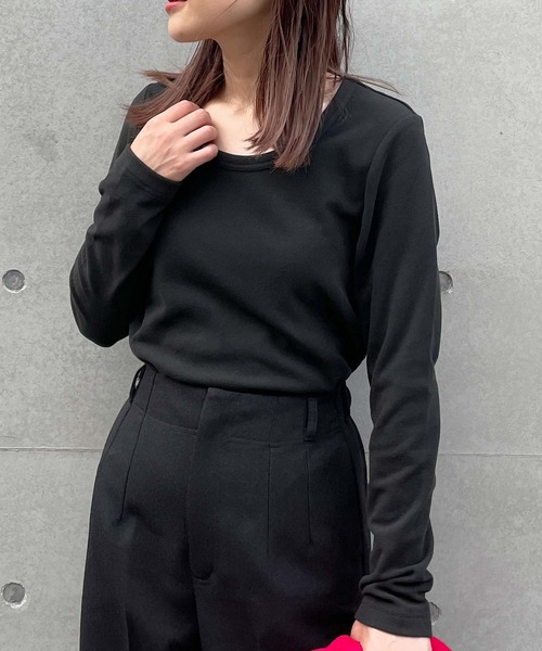 PICCIN（ピッチン）の「起毛UネックロンT（Tシャツ/カットソー・レディース・チャコールグレー/アイボリー/ブラック・M）」の13枚目の写真