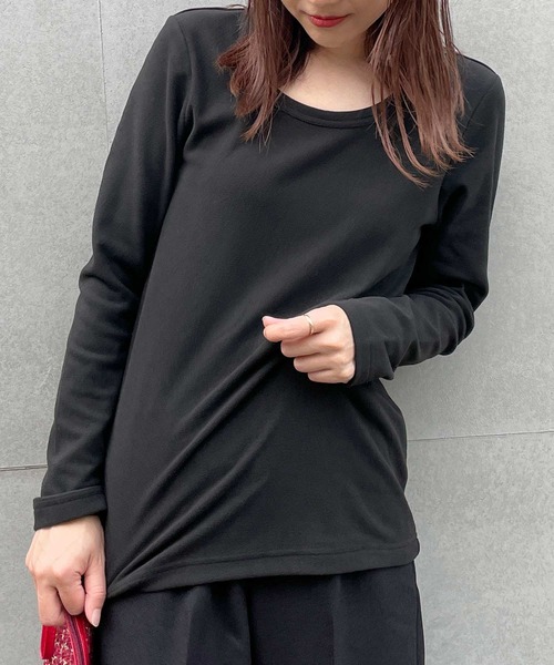 PICCIN（ピッチン）の「起毛UネックロンT（Tシャツ/カットソー・レディース・チャコールグレー/アイボリー/ブラック・M）」の20枚目の写真