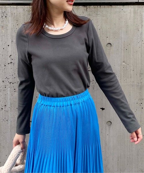 PICCIN（ピッチン）の「起毛UネックロンT（Tシャツ/カットソー・レディース・チャコールグレー/アイボリー/ブラック・M）」の21枚目の写真