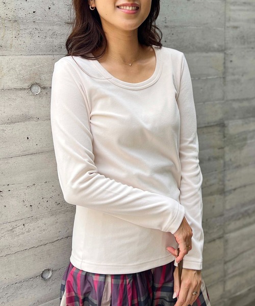 PICCIN（ピッチン）の「起毛UネックロンT（Tシャツ/カットソー・レディース・チャコールグレー/アイボリー/ブラック・M）」の12枚目の写真