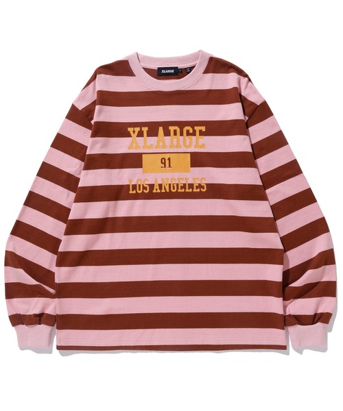 XLARGE（エクストララージ）の「COLLEGE LOGO STRIPED L/S TEE（Tシャツ/カットソー・メンズ・グリーン/ホワイト/ピンク・M/L/XL/S）」の3枚目の写真