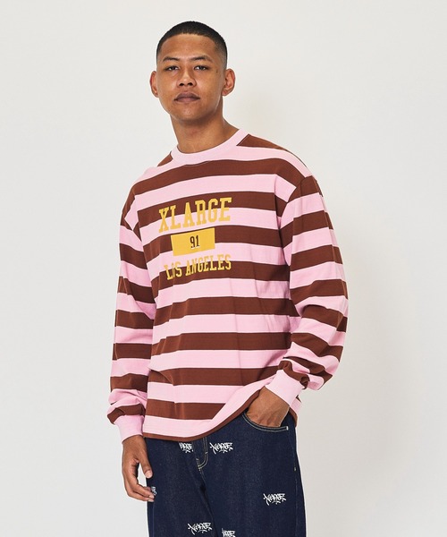 XLARGE（エクストララージ）の「COLLEGE LOGO STRIPED L/S TEE（Tシャツ/カットソー・メンズ・グリーン/ホワイト/ピンク・M/L/XL/S）」の14枚目の写真