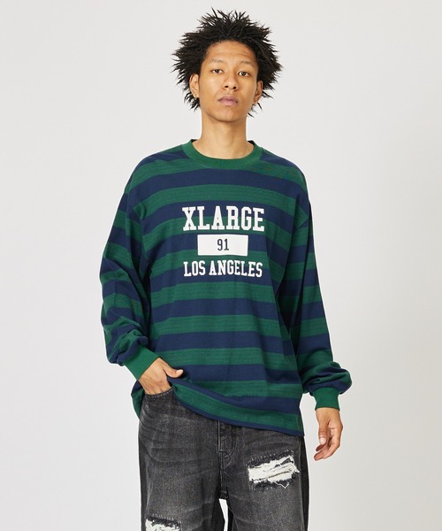 XLARGE（エクストララージ）の「COLLEGE LOGO STRIPED L/S TEE（Tシャツ/カットソー・メンズ・グリーン/ホワイト/ピンク・M/L/XL/S）」の16枚目の写真