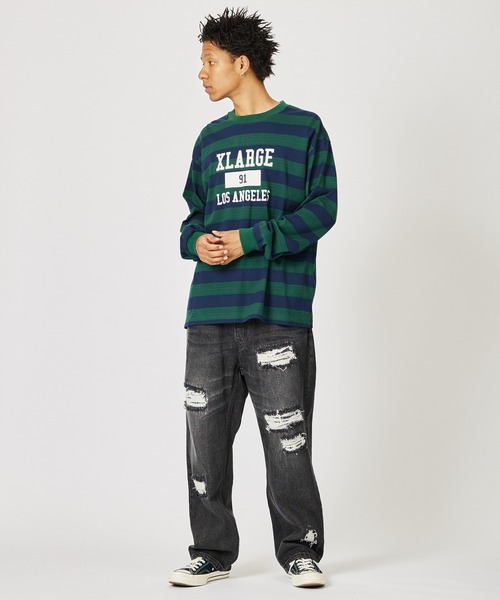 XLARGE（エクストララージ）の「COLLEGE LOGO STRIPED L/S TEE（Tシャツ/カットソー・メンズ・グリーン/ホワイト/ピンク・M/L/XL/S）」の17枚目の写真