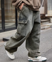 MONO-MART | ヴィンテージライクオーバーダイ ワイドデニムカーゴパンツ(デニムパンツ)