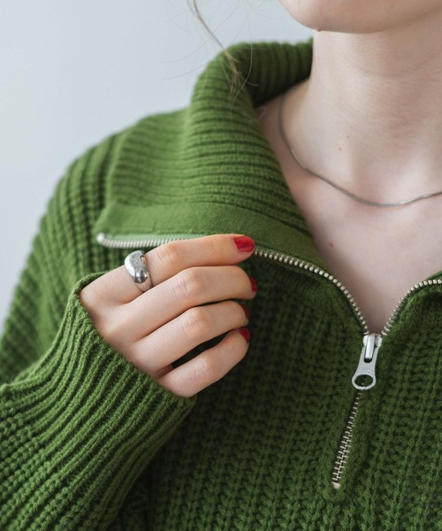 WEGO（ウィゴー）の「WEGO/ハーフジップショートニットプルオーバー（ニット/セーター・レディース・ブラック/グリーン/アイボリー/ブラック系その他・FREE）」の6枚目の写真