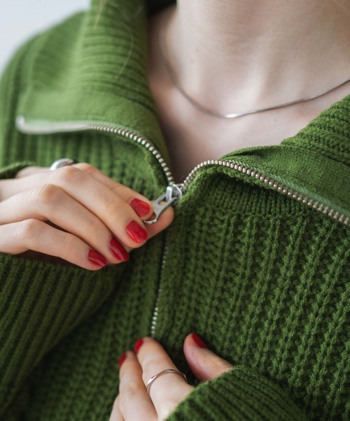 WEGO（ウィゴー）の「WEGO/ハーフジップショートニットプルオーバー（ニット/セーター・レディース・ブラック/グリーン/アイボリー/ブラック系その他・FREE）」の8枚目の写真