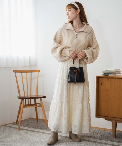 WEGO（ウィゴー）の「WEGO/ハーフジップショートニットプルオーバー（ニット/セーター・レディース・ブラック/グリーン/アイボリー/ブラック系その他・FREE）」の14枚目の写真