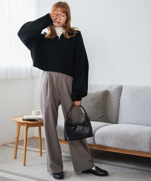 WEGO（ウィゴー）の「WEGO/ハーフジップショートニットプルオーバー（ニット/セーター・レディース・ブラック/グリーン/アイボリー/ブラック系その他・FREE）」の20枚目の写真