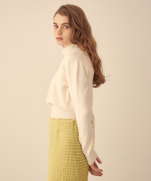 ME COUTURE（ミークチュール）の「ハートアイレットレイヤードニット（ニット/セーター・レディース・ピンク/ライトブルー/オフホワイト・FREE）」の5枚目の写真