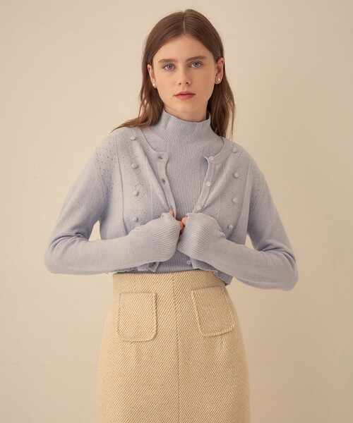 ME COUTURE（ミークチュール）の「ハートアイレットレイヤードニット（ニット/セーター・レディース・ピンク/ライトブルー/オフホワイト・FREE）」の8枚目の写真