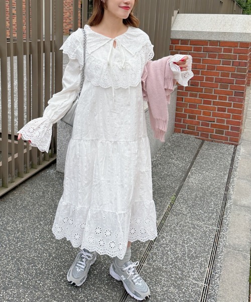 Loueme（ルエム）の「コットンレースフリルワンピース（ワンピース