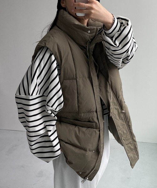 wee9s（ウィークス）の「middle down vest / ミドルダウンベスト（ダウンベスト・レディース・アイボリー/カーキ/ブラック・FREE）」の16枚目の写真