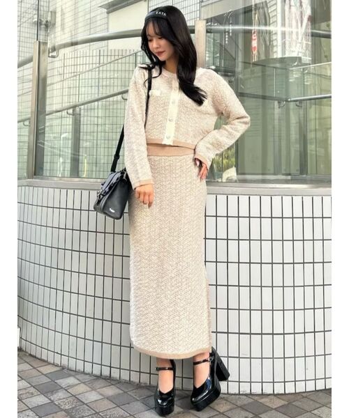 EATME（イートミー）の「バイカラーツイードライクスカート（セットアップ可能）（スカート・レディース・ブルー/ベージュ/ブラック・FREE）」の5枚目の写真