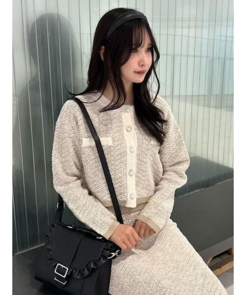 EATME（イートミー）の「バイカラーツイードライクスカート（セットアップ可能）（スカート・レディース・ブルー/ベージュ/ブラック・FREE）」の6枚目の写真