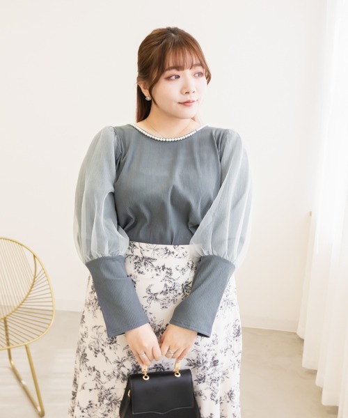 CLETTE(クレット)の「パール使い袖オーガンジープルオーバー(Tシャツ/カットソー・レディース・オフホワイト/ブラック/ブルー・LL/4L/3L)」の17枚目の写真