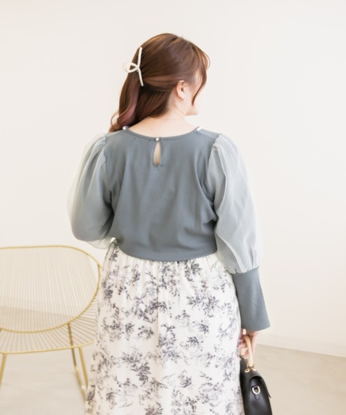 CLETTE(クレット)の「パール使い袖オーガンジープルオーバー(Tシャツ/カットソー・レディース・オフホワイト/ブラック/ブルー・LL/4L/3L)」の18枚目の写真
