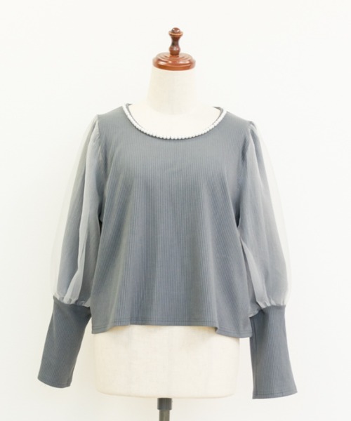 CLETTE(クレット)の「パール使い袖オーガンジープルオーバー(Tシャツ/カットソー・レディース・オフホワイト/ブラック/ブルー・LL/4L/3L)」の22枚目の写真
