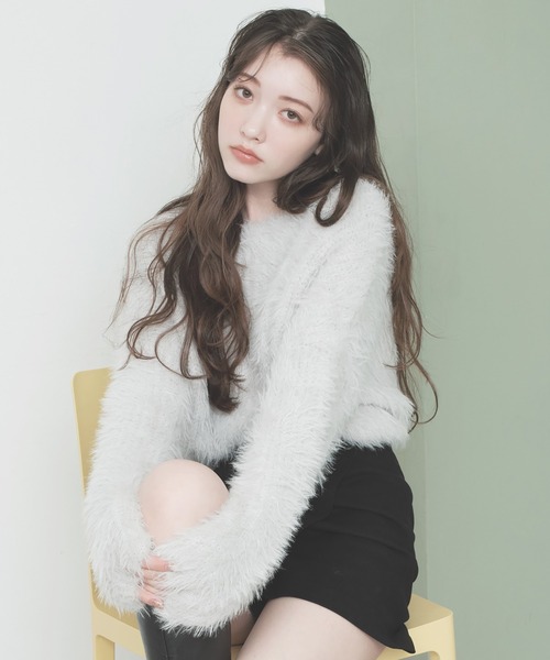 REDYAZEL(レディアゼル)の「シャギーニット(ニット/セーター・レディース・ブラック/オフホワイト/グレー/ベージュ/ボルドー・FREE)」の3枚目の写真