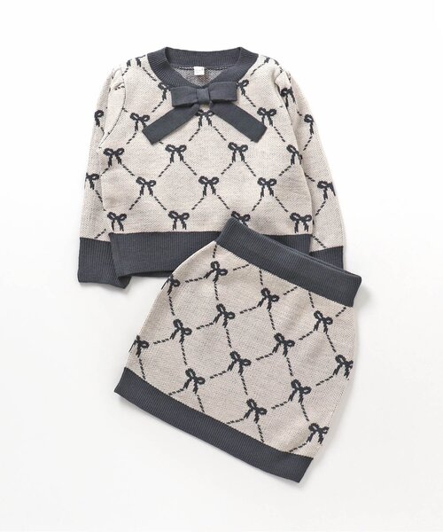 apres les cours（アプレレクール）の「チェック・リボン柄ボウタイニットセットアップ（セットアップ・キッズ・ピンク/アイボリー・120/130/90/110/100）」の13枚目の写真