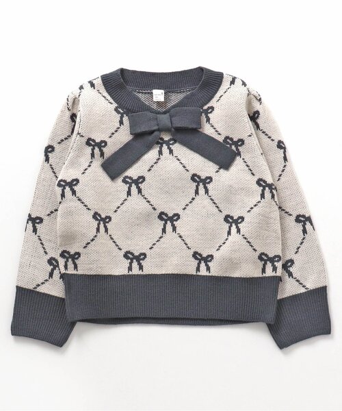 apres les cours（アプレレクール）の「チェック・リボン柄ボウタイニットセットアップ（セットアップ・キッズ・ピンク/アイボリー・120/130/90/110/100）」の4枚目の写真