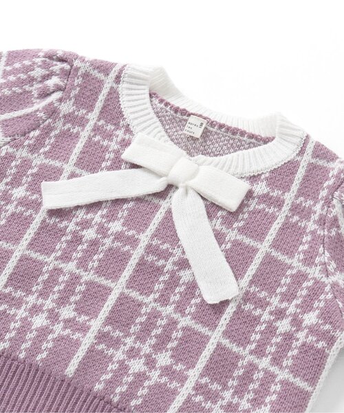 apres les cours（アプレレクール）の「チェック・リボン柄ボウタイニットセットアップ（セットアップ・キッズ・ピンク/アイボリー・120/130/90/110/100）」の8枚目の写真