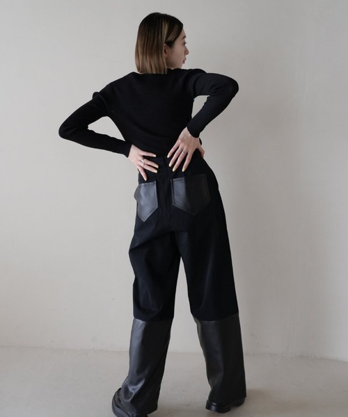 Uenui クロス デザイン カットアウト パンツ バイカラー ツートーン