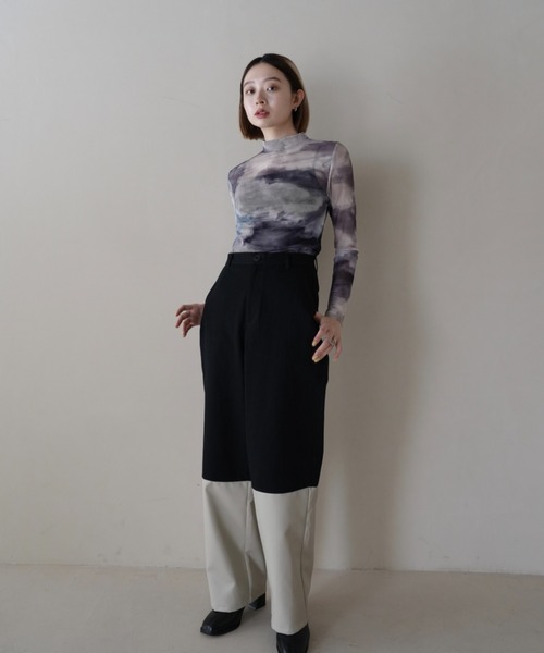 Uenui クロス　デザイン　カットアウト　パンツ　バイカラー　ツートーン Uenui パンツ クロス デザイン カットアウト バイカラー