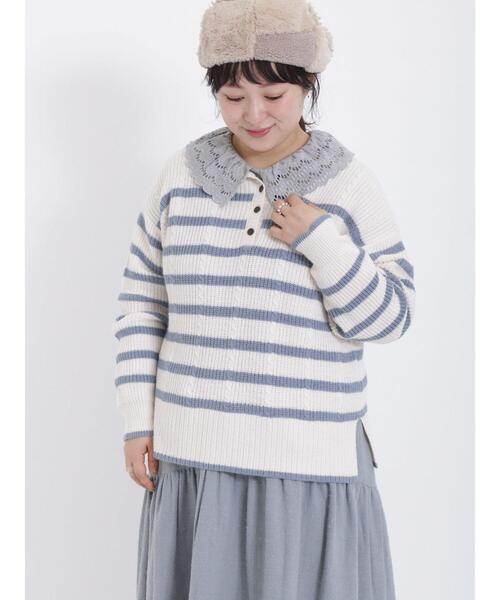 Samansa Mos2(サマンサ モスモス)の「ケーブル編みボーダー柄前後2WAYカーディガン(カーディガン/ボレロ・レディース・ピンク/ベージュ/イエロー/ブルー/オフホワイト/ミント・F)」の7枚目の写真