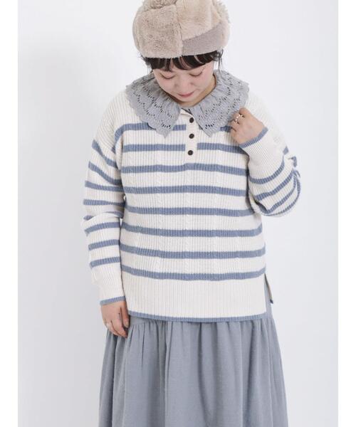 Samansa Mos2(サマンサ モスモス)の「ケーブル編みボーダー柄前後2WAYカーディガン(カーディガン/ボレロ・レディース・ピンク/ベージュ/イエロー/ブルー/オフホワイト/ミント・F)」の13枚目の写真