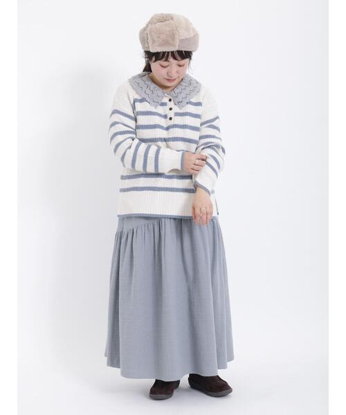 Samansa Mos2(サマンサ モスモス)の「ケーブル編みボーダー柄前後2WAYカーディガン(カーディガン/ボレロ・レディース・ピンク/ベージュ/イエロー/ブルー/オフホワイト/ミント・F)」の14枚目の写真