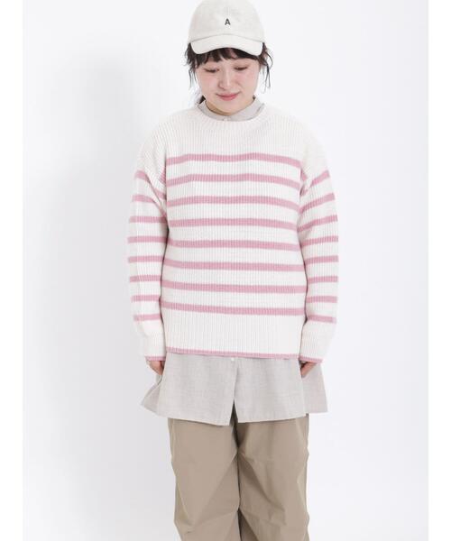 Samansa Mos2(サマンサ モスモス)の「ケーブル編みボーダー柄前後2WAYカーディガン(カーディガン/ボレロ・レディース・ピンク/ベージュ/イエロー/ブルー/オフホワイト/ミント・F)」の22枚目の写真