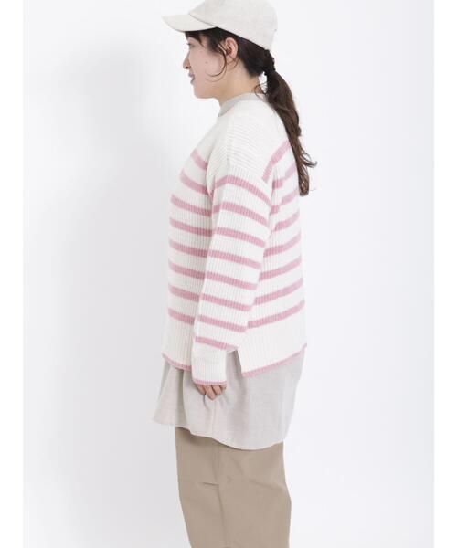 Samansa Mos2(サマンサ モスモス)の「ケーブル編みボーダー柄前後2WAYカーディガン(カーディガン/ボレロ・レディース・ピンク/ベージュ/イエロー/ブルー/オフホワイト/ミント・F)」の21枚目の写真