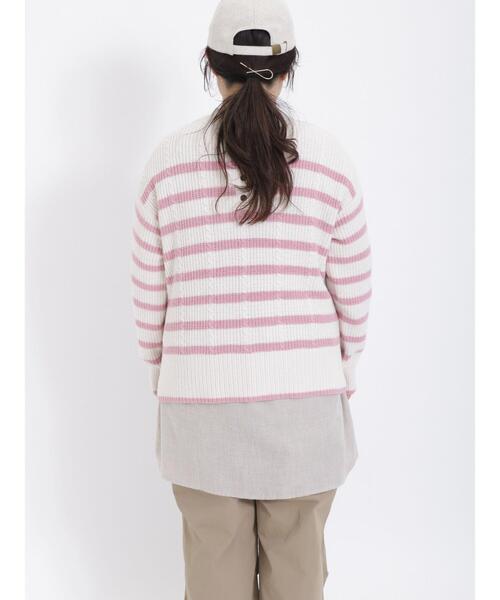 Samansa Mos2(サマンサ モスモス)の「ケーブル編みボーダー柄前後2WAYカーディガン(カーディガン/ボレロ・レディース・ピンク/ベージュ/イエロー/ブルー/オフホワイト/ミント・F)」の20枚目の写真