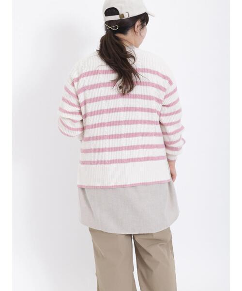 Samansa Mos2(サマンサ モスモス)の「ケーブル編みボーダー柄前後2WAYカーディガン(カーディガン/ボレロ・レディース・ピンク/ベージュ/イエロー/ブルー/オフホワイト/ミント・F)」の19枚目の写真