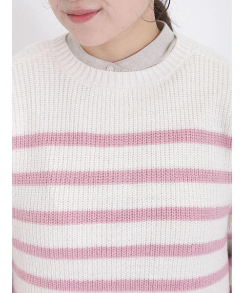 Samansa Mos2(サマンサ モスモス)の「ケーブル編みボーダー柄前後2WAYカーディガン(カーディガン/ボレロ・レディース・ピンク/ベージュ/イエロー/ブルー/オフホワイト/ミント・F)」の17枚目の写真