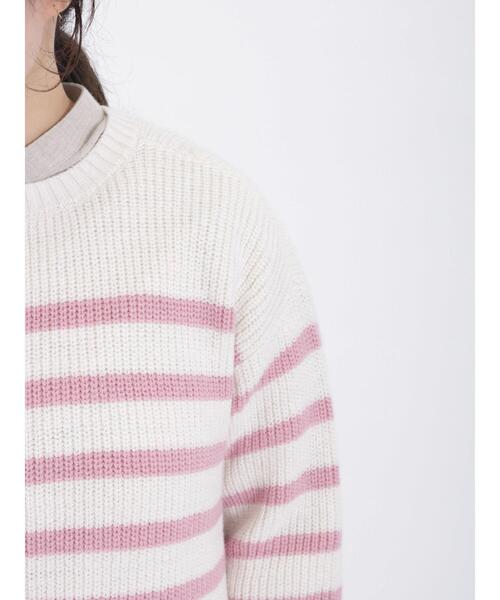 Samansa Mos2(サマンサ モスモス)の「ケーブル編みボーダー柄前後2WAYカーディガン(カーディガン/ボレロ・レディース・ピンク/ベージュ/イエロー/ブルー/オフホワイト/ミント・F)」の16枚目の写真